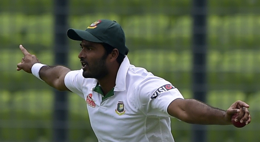 Bangladesh cricketer Shahadat Hossain reacts after taking a catch to dismiss Pakistan batsman Sami Aslam during the first day of the second cricket Test match between Bangladesh and Pakistan at The Sher-e-Bangla National Cricket Stadium in Dhaka on May 6, 2015. AFP PHOTO/ Munir uz ZAMAN        (Photo credit should read MUNIR UZ ZAMAN/AFP/Getty Images)